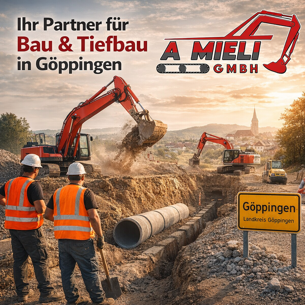 A Mieli GmbH – Erdbau und Tiefbau Baustelle in Göppingen mit modernem Maschinenpark